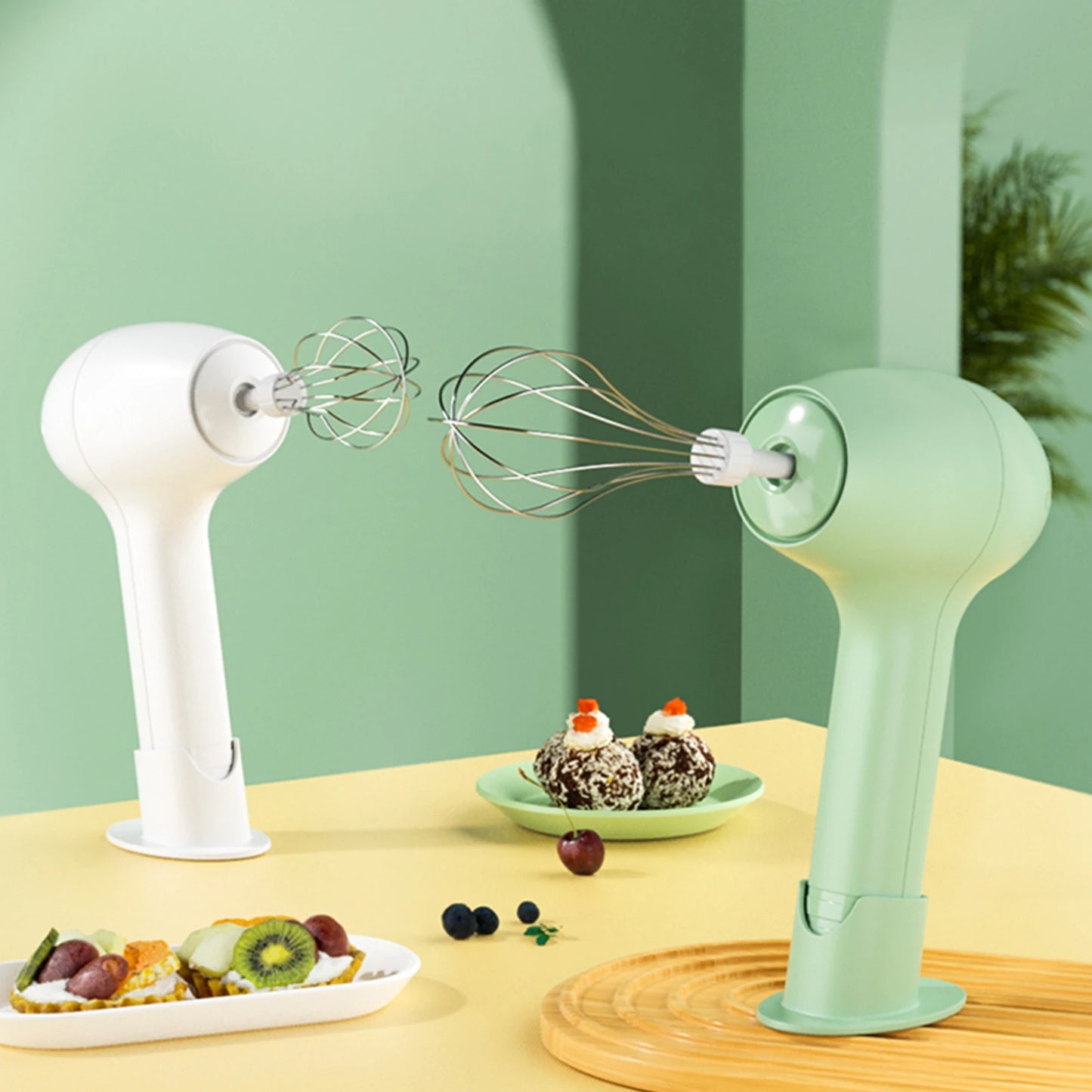 Wireless Portable Electric Food Mixer Automatic Whisk Egg Beater Baking Cake Cream Butter Whipper Hand Blender With 2 Mixing rod