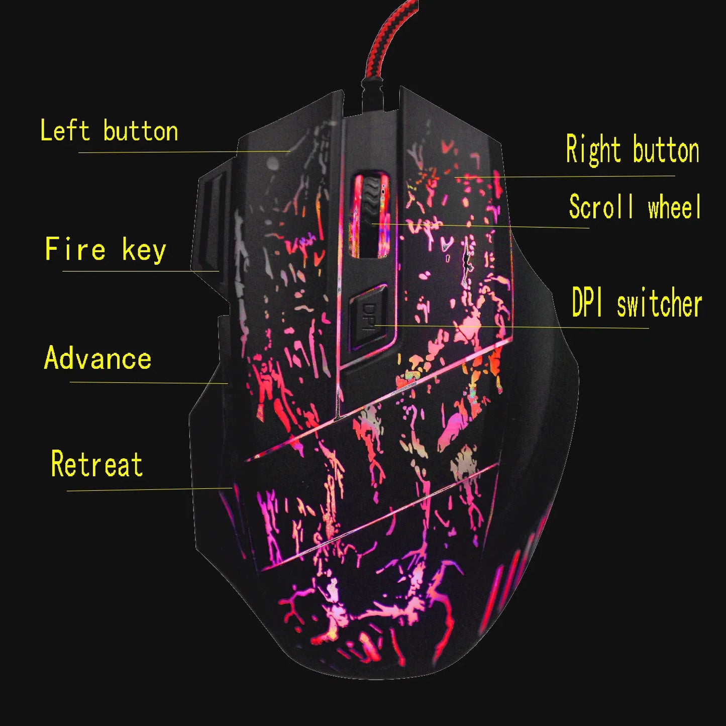 Wired Game Mouse Streaming Crack Colorful Light USB Port Mice 7 Button 3200DPI Adjustable For Laptop Computer Gaming Mouse