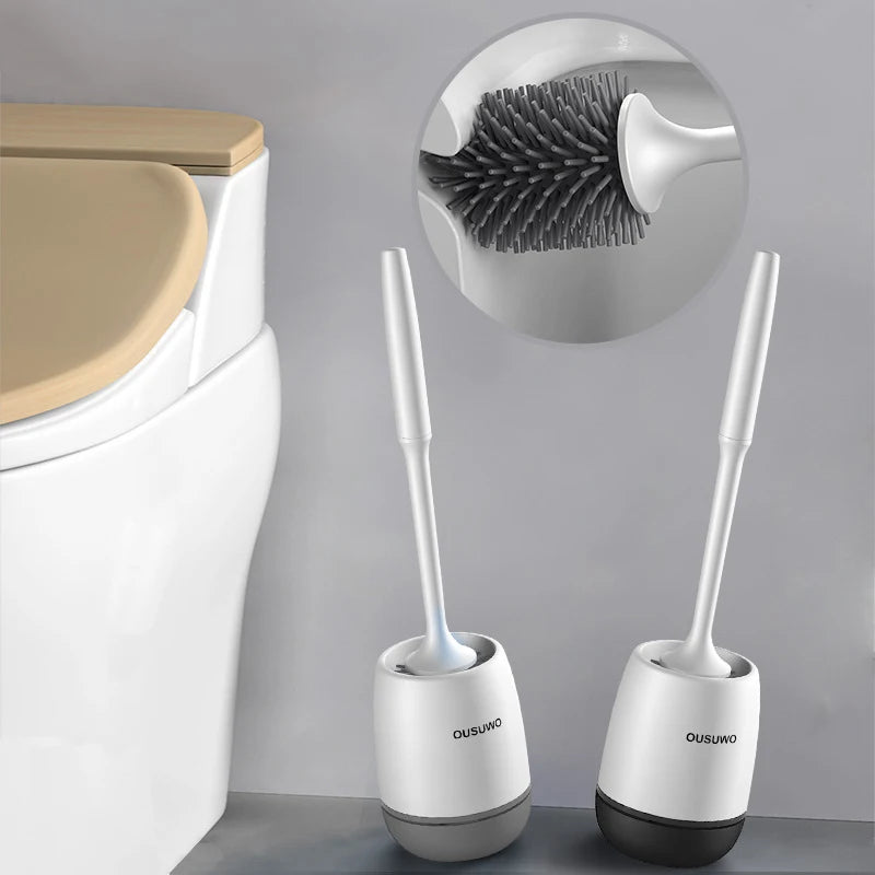 TPR Soft Toilet Brush Silicone Head Quick DrainingWall-Mount or Floor-Standing Cleaning Brush Toilet Brush Bathroom Accessories