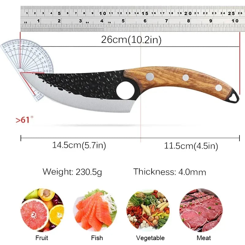 5.5" Meat Cleaver Fishing Knife Handmade Forged Viking Chef Knife Stainless Steel Kitchen Butcher Boning Knife with Cover