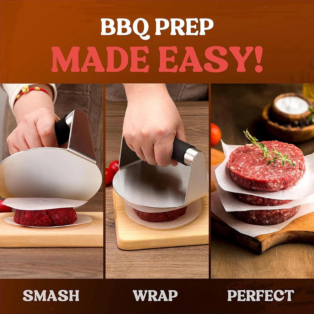 Smash Burger Press, Hamburger Smasher Tool for Griddle, 5.5" Stainless Steel Ham Patty Press with Anti-Scald Handle