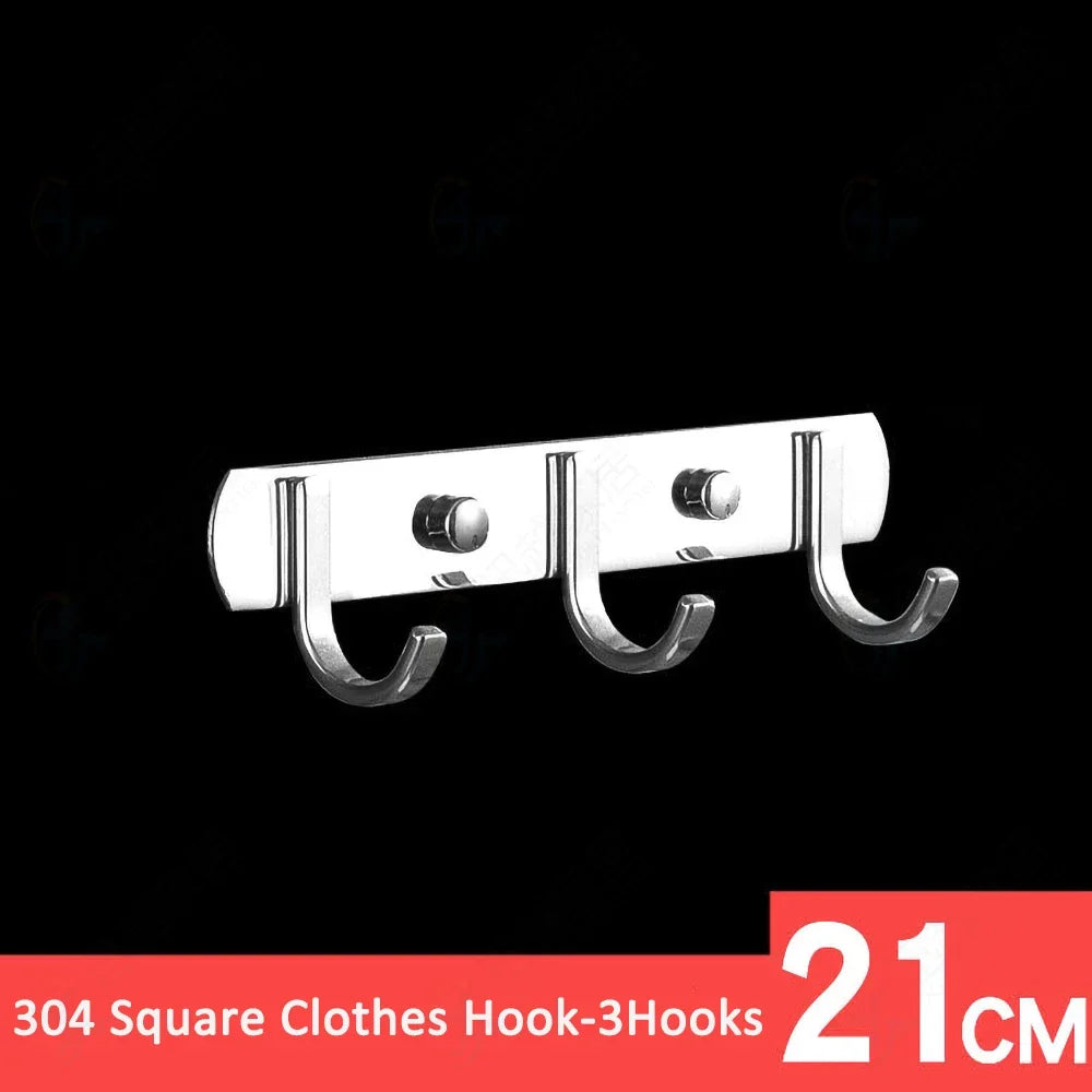 Towel Robe Hooks Silver Stainless Steel Door Hanging Wall Mount Bath Coat Rack Hanger For Bathroom Kitchen Hardware