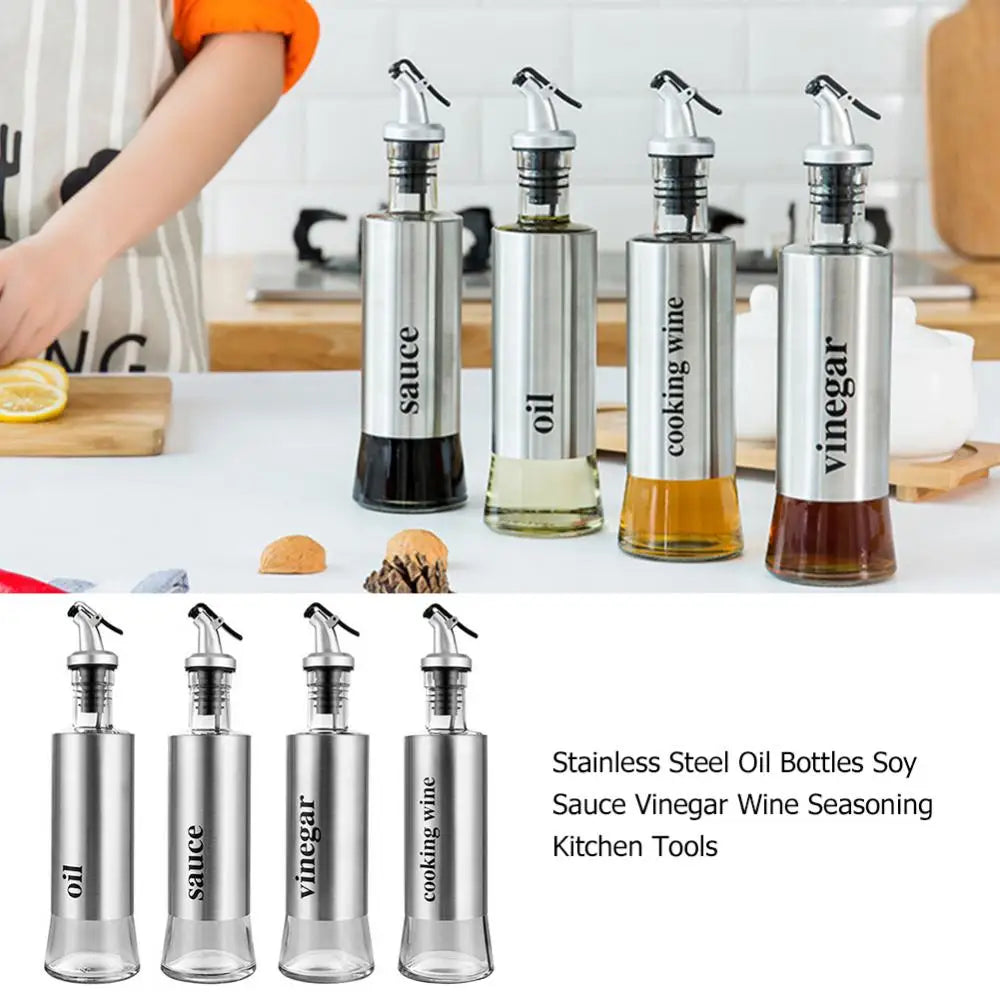Seasoning Storage Dispenser Durable Dust-proof Kitchen Condiment Bottle Supplies Press Type Stainless Steel For Kitchen Oil Pot