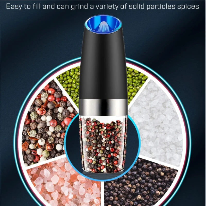 Gravity Electric Salt and Pepper Grinder Automatic Mill Battery-Operated Adjustable Coarseness Stainless Steel One Hand Operated