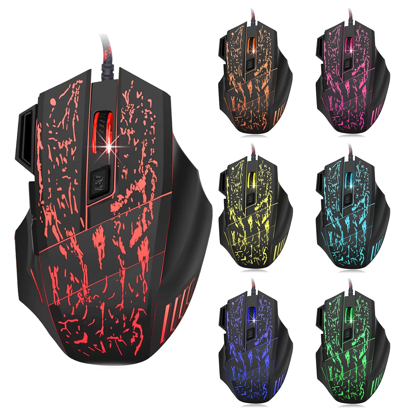 Wired Game Mouse Streaming Crack Colorful Light USB Port Mice 7 Button 3200DPI Adjustable For Laptop Computer Gaming Mouse