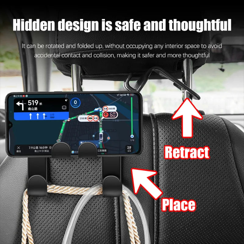 1/2pcs Multifunctional Car Seat Back Hook Double Head Phone Hanger Headrest Hanging Bag Storage Hanger Car Interior Accessories