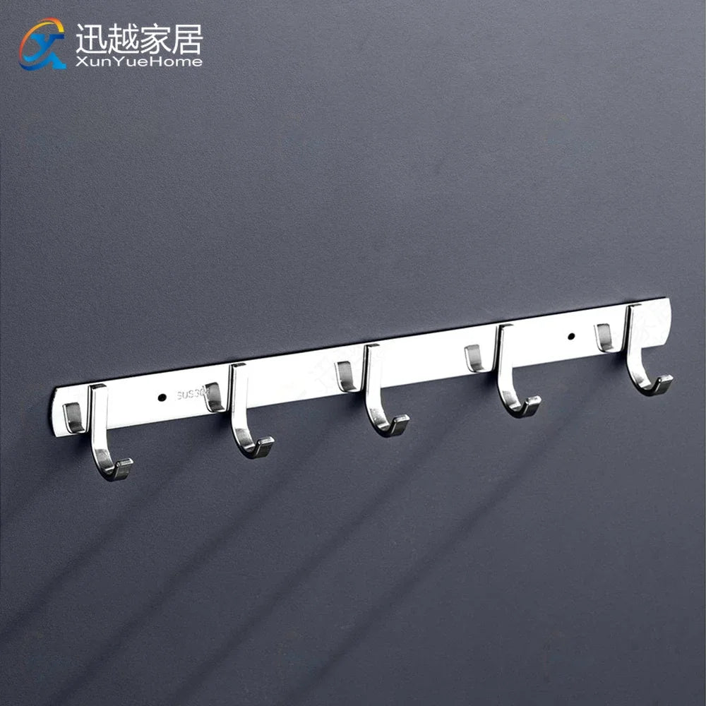 Towel Robe Hooks Silver Stainless Steel Door Hanging Wall Mount Bath Coat Rack Hanger For Bathroom Kitchen Hardware