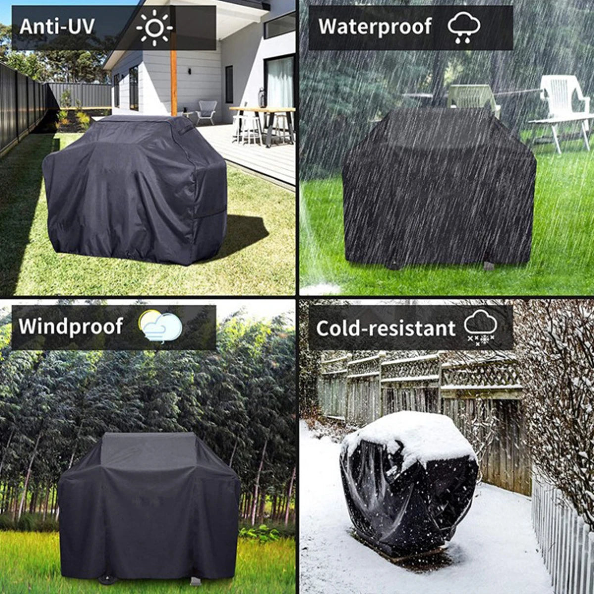 BBQ Grill Cover 210D Oxford Fabric Durable Barbecue BBQ Cover Heavy Duty Waterproof Dust-proof Grill Cover for Outdoor Garden