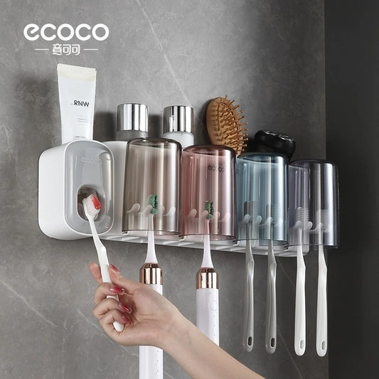 Wall-Mounted Toothbrush Holder with Transparent Gargle Cup Storage Rack Bathroom Punch-Free Toothpaste Holder Storage Set
