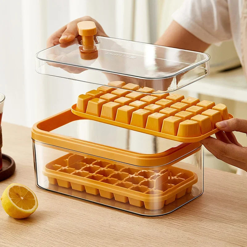 Big Size 32/64 Slots Ice Cube Molds Trays With Lid Creative 2 In 1 Ice Cube Molds And Storage Box Remove Ice With One Click