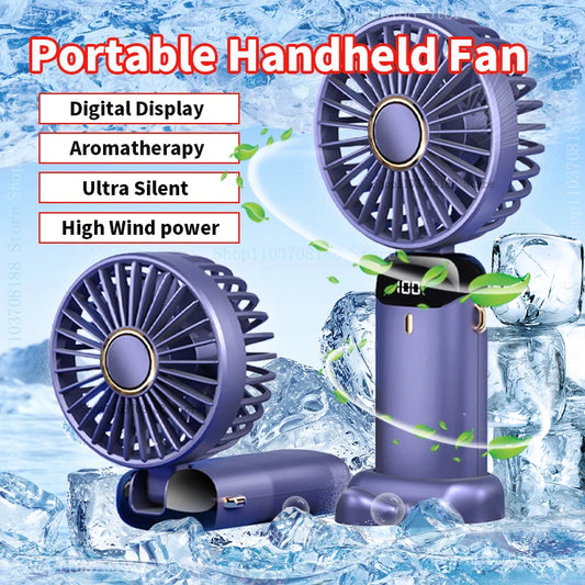 Handheld Mini Fan 3000mAh Foldable Portable Neck Hanging Fans 5 Speed USB Rechargeable Fan with Phone Stand and Display Screen