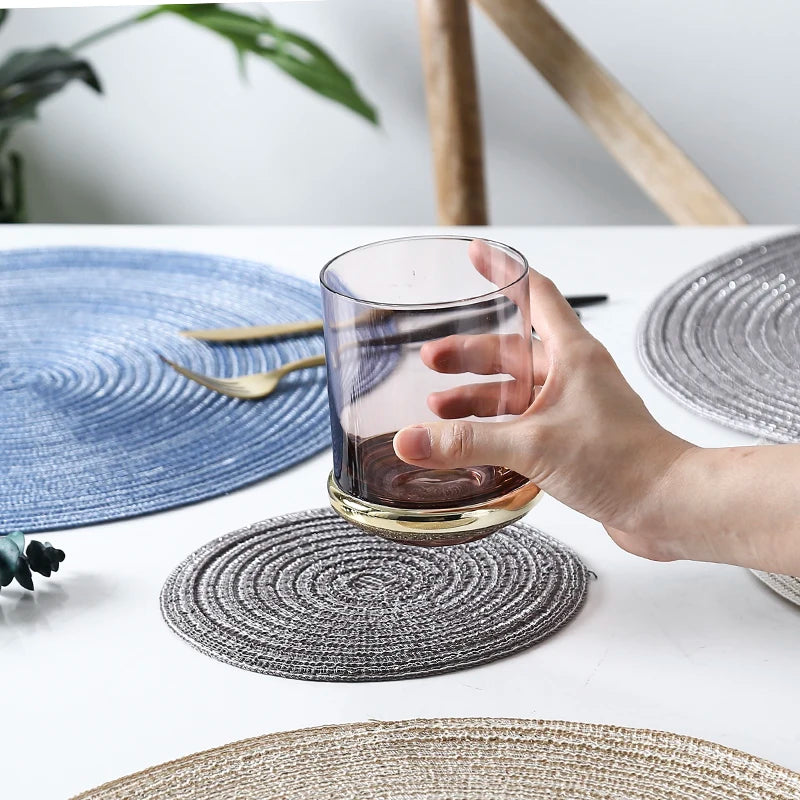 6pcs Round Table Mat Woven Ramie Placemats Anti Slip Dining Table Mats Non-Slip Tableware Bowl Pads Kitchen Drink Cup Coasters