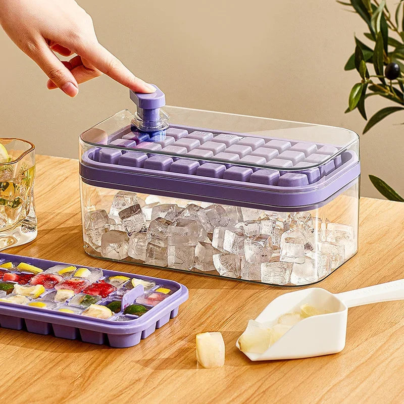 Big Size 32/64 Slots Ice Cube Molds Trays With Lid Creative 2 In 1 Ice Cube Molds And Storage Box Remove Ice With One Click