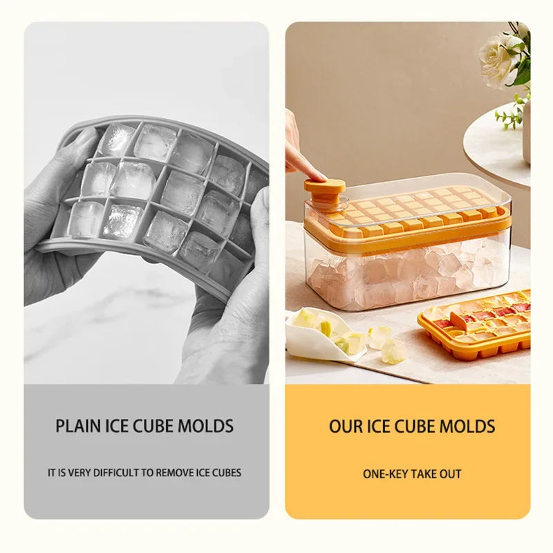 Big Size 32/64 Slots Ice Cube Molds Trays With Lid Creative 2 In 1 Ice Cube Molds And Storage Box Remove Ice With One Click