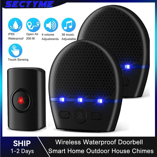 Sectyme Wireless Waterproof Doorbell 250M Remote Screen Button No Socket Required Receiver Smart Home Outdoor House Chimes