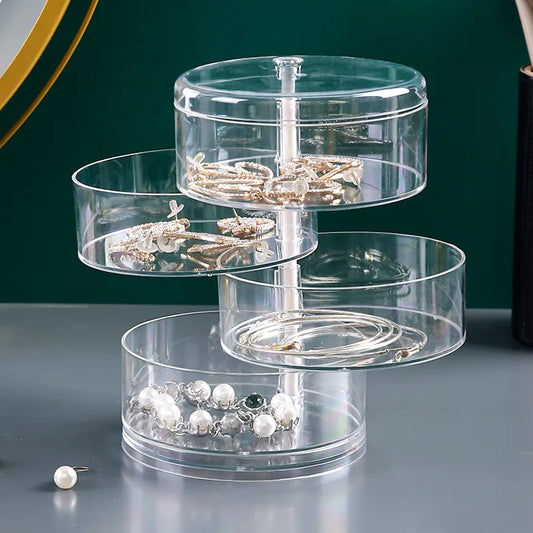 Rotating Jewelry Storage Box Multi-Layer Makeup Storage Rack Bracelet Earring Round Plastic Organizer Boxes Holder Display Rack