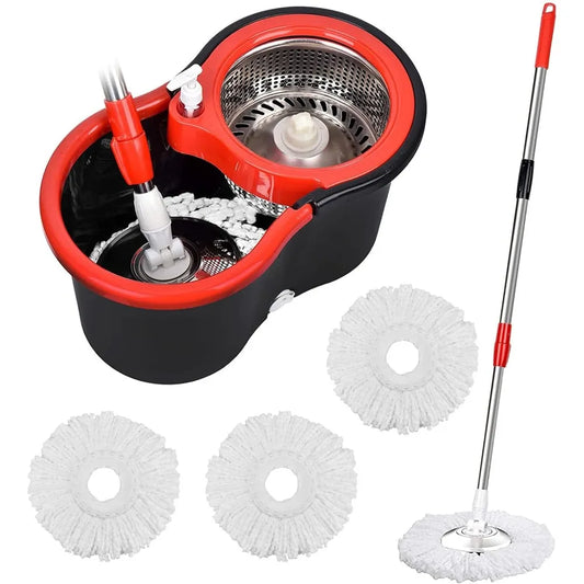 Mop and Bucket Set, 360° Spin Mop and Bucket, Stainless Steel 61" Extended Handle