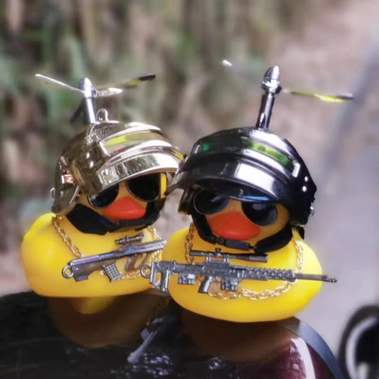 Cute Rubber Duck Toy Car Ornaments Yellow Duck Car Dashboard Decorations Bike Gadgets with Propeller Helmet Car Accessories