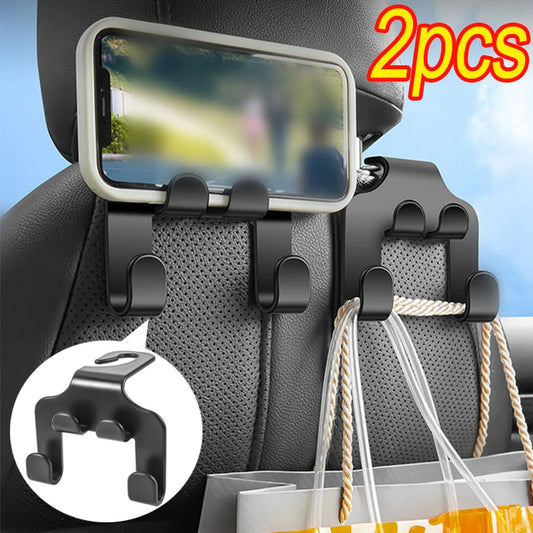 1/2pcs Multifunctional Car Seat Back Hook Double Head Phone Hanger Headrest Hanging Bag Storage Hanger Car Interior Accessories