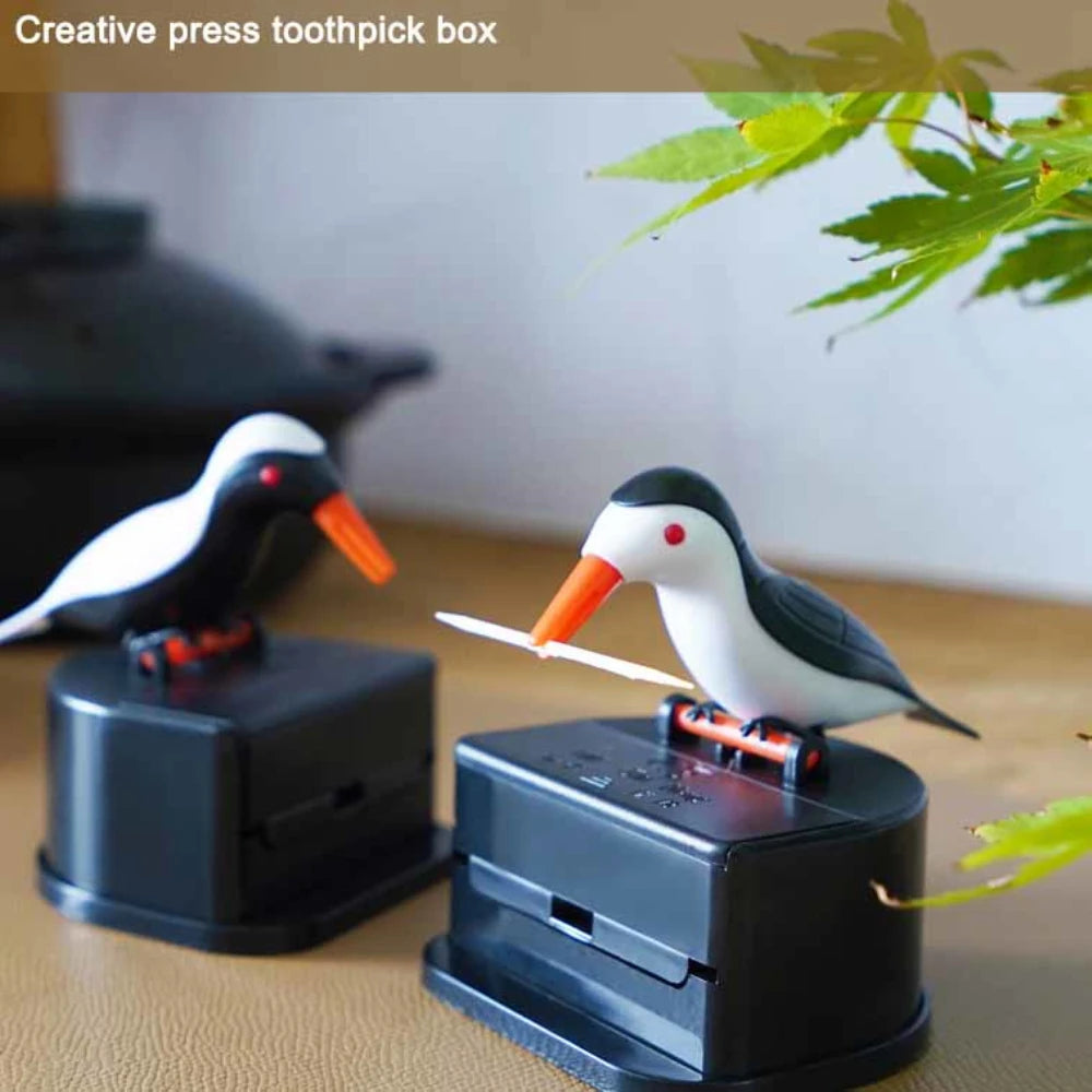 1/2pcs Press Type Automatic Toothpick Dispenser Creative Toothpick Storage Box Cartoon Small Bird Toothpick Container Organizer