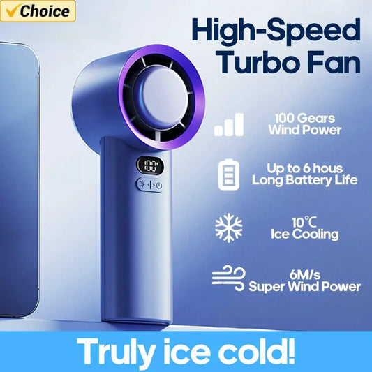 Portable handheld turbo fan, adjustable personal micro fan with 100 wind speeds, battery powered, electric, for eyelashes