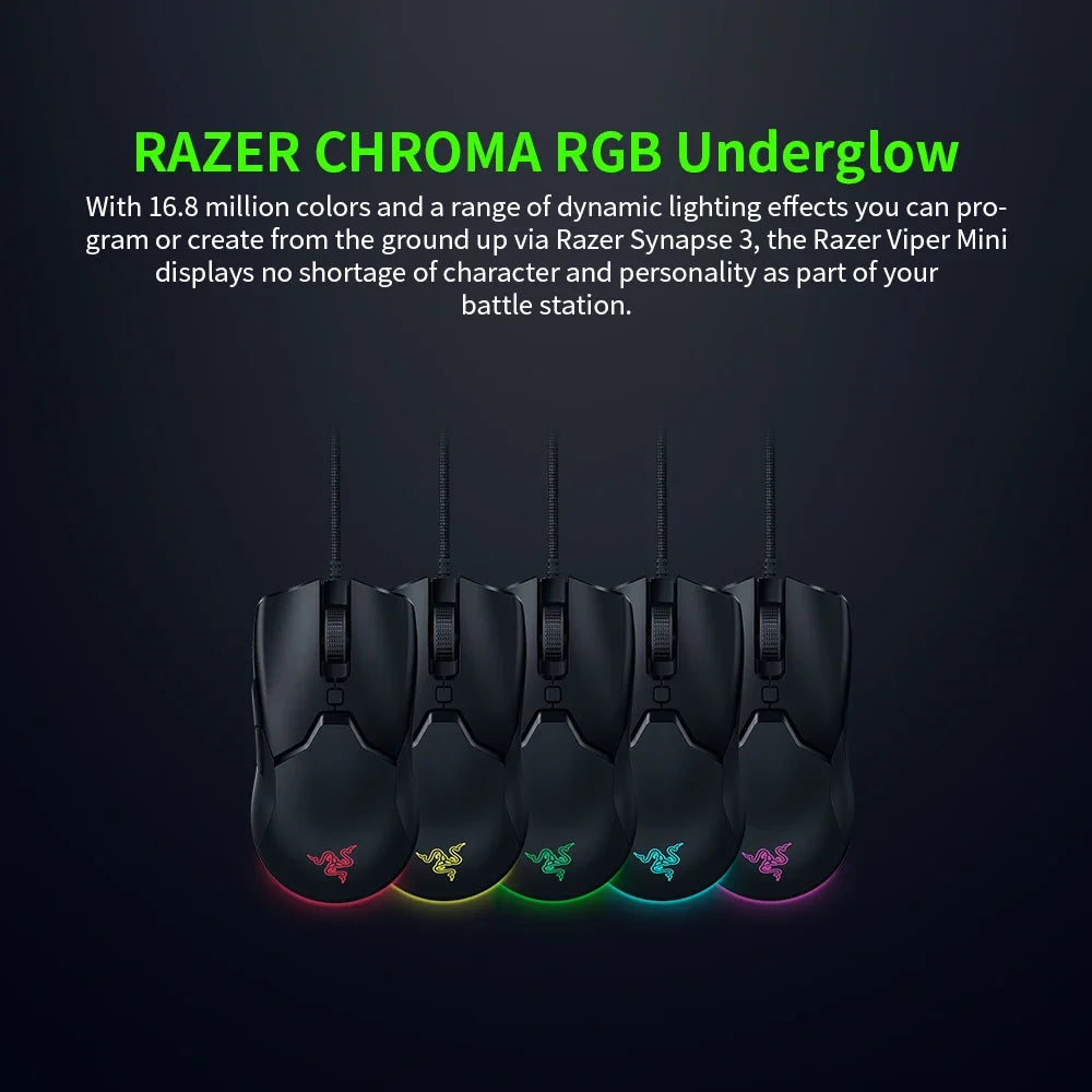 100% Razer Thundersnake Viper Mini Edition Optical Sensor Light USB Computer Mouse Esports Game Mouse Wired Office Notebook RGB