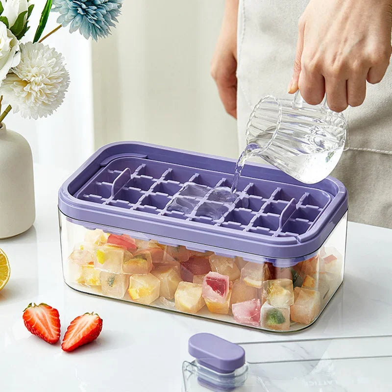 Big Size 32/64 Slots Ice Cube Molds Trays With Lid Creative 2 In 1 Ice Cube Molds And Storage Box Remove Ice With One Click