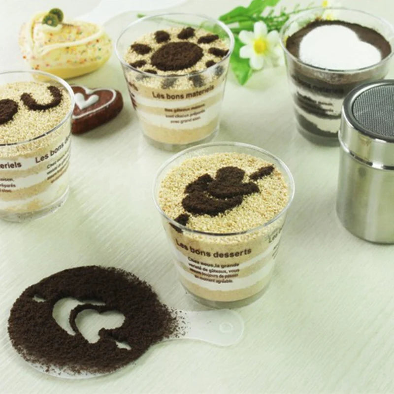 19 Pcs/set Fancy Coffee Printing Model Foam Spray Cake Stencils Coffee Drawing Cappuccino Mold Powdered Sugar Sieve Tools